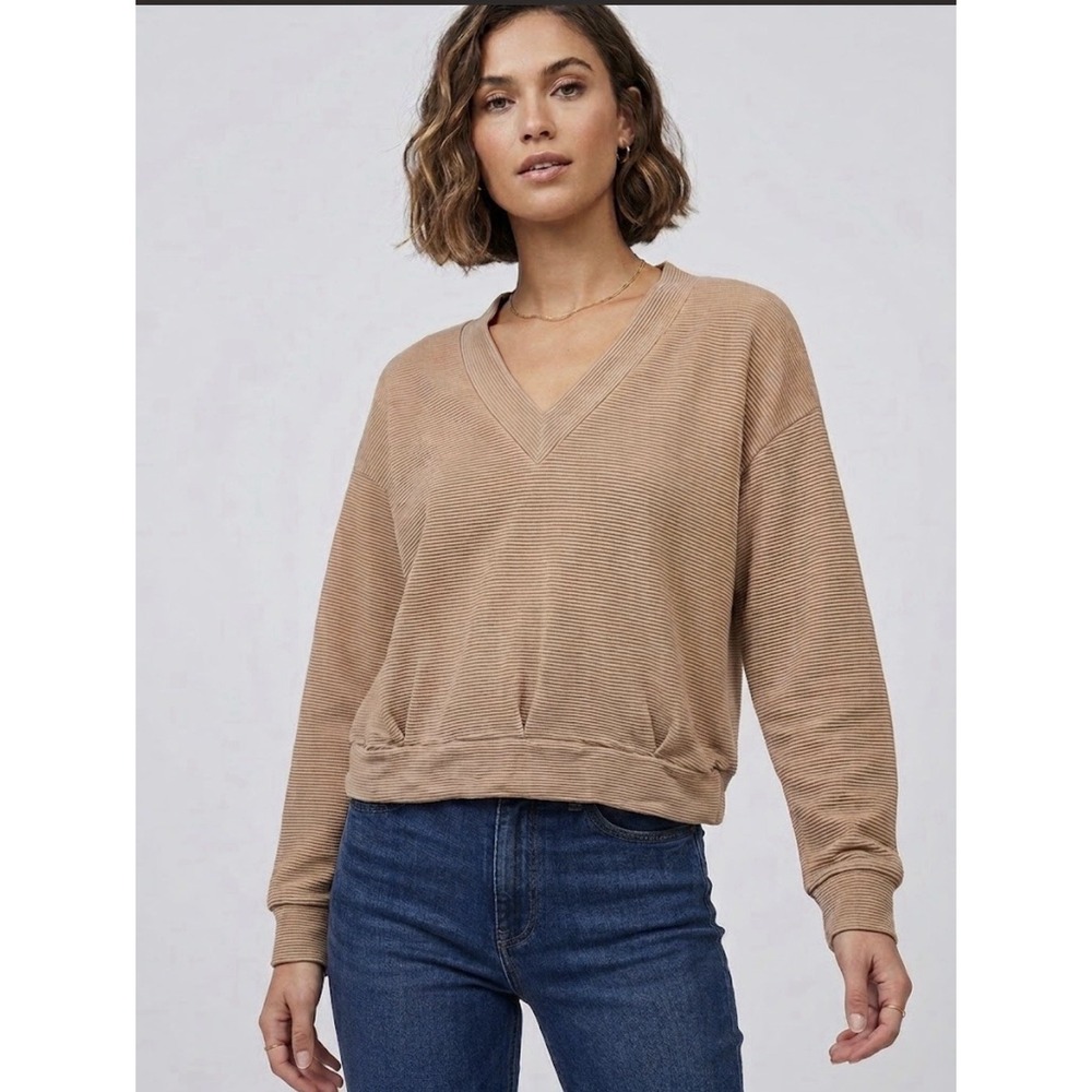 Stateside Women's Brown Rachel Chunky Ribbed V-Neck Raglan Long Sleeve Sweater